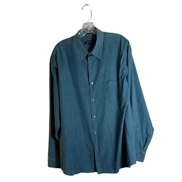 DKNY Men's Blue & Black Plaid Button Down Oxford Shirt Size Extra Large - Picture 1 of 9